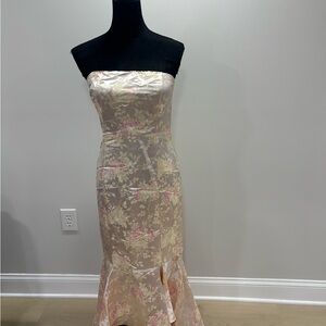 SHEIN Strapless Floral Dress in Cream and Pink